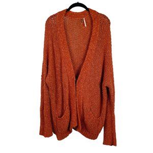Free people Boucle Oversized Open Knit Boho Cardigan Rust Toggle Closure Large